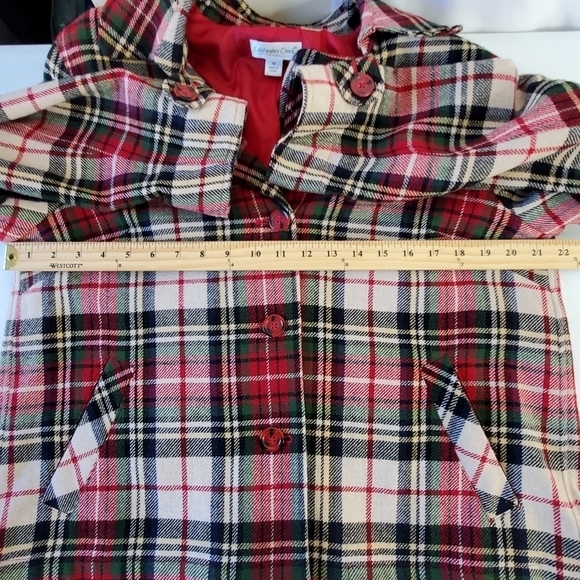 Wool Blend Plaid Jacket Size 14 Lined Cropped Tartan Blazer Festive Academia - Picture 8 of 15